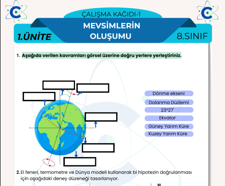 8.sınıf mevsimlerin oluşumu çalışma kağıdı
