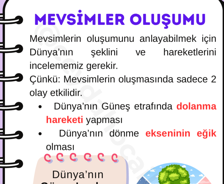 8.Sınıf 1.Ünite – Mevsimlerin Oluşumu Konu Anlatımı (PDF)