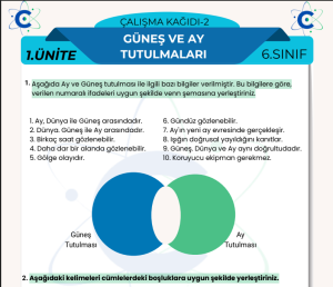 6.sınıf güneş ve ay tutulmaları çalışma kağıdı