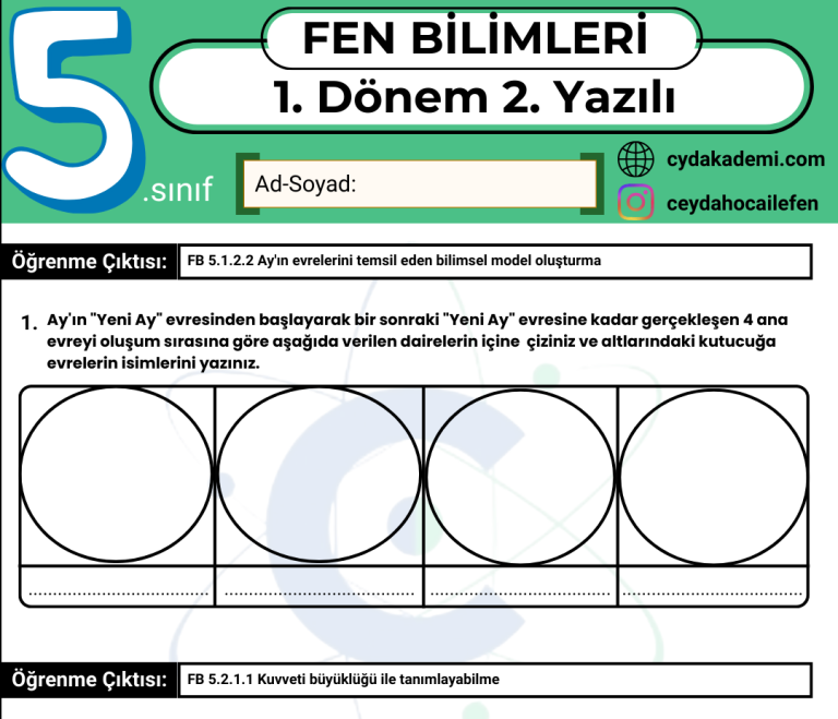 5.Sınıf Fen Bilimleri 1. Dönem 2. Yazılıya Hazırlık: Çıkması Muhtemel Sorular (PDF)